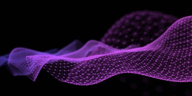 Soyut 3D görüntüleme teknolojisi siyah zemin üzerinde mor dalgalı ızgara. Blockchain konsepti. Kripto para birimi engelleme ağı ve programlama pankartı. 
