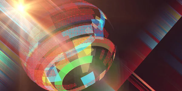 Abstract illustration background with transparent sphere from color rectangles and points. Constructed sphere wireframe, technological , news or globe abstract banner. Globe presentation with blurred colorid lines effect. Big data.