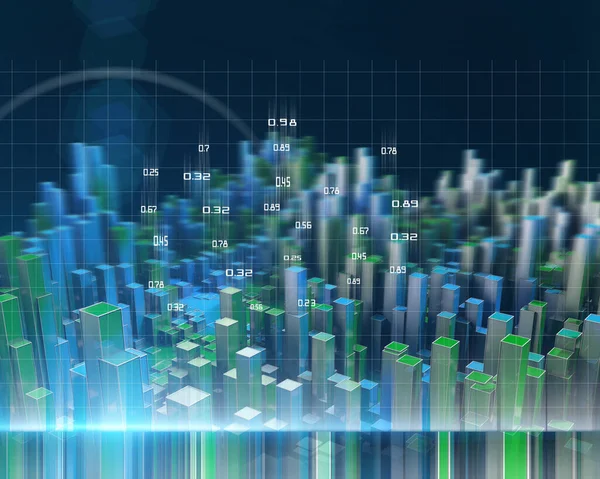 Ilustración Infografía Abstracta Con Columnas Color Verde Azulado Líneas Borrosas — Foto de Stock