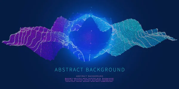 Resumen Ondulado Colorido Puntos Fondo Concepto Estructura Alambre Superficial Partículas — Archivo Imágenes Vectoriales