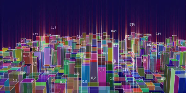 Infographies Abstraites Avec Parallélépipèdes Colorés Des Données Avec Des Lignes — Photo