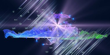 Soyut analiz algoritması yapay zeka veri arkaplanı. Büyük veri. Şebeke ve bulanık çizgi ile kuantum kompütimg konsepti. Analitik algoritmalar bilim, teknoloji ve işler için pankart