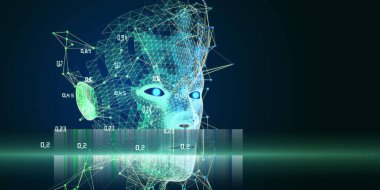 3D kablo çerçeveli arka plan, bulanık çizgiler ve lens efektleriyle çokgen teknoloji. İş ve bilim için yapay zeka kavramı. Büyük veri. Makine öğrenimi. Veri Bilimi.