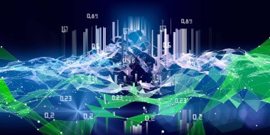 Soyut çokgen analiz algoritması yapay zeka verileri. Veri bilimi. Analitik algoritmalar bilim, teknoloji ve iş için pankart. Şebeke ve çizgilerle kuantum hesaplama kavramı. Büyük veri.