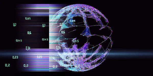 Big data. Polygonaly artificial intelligence spherical grid  with data. Analytics algorithms for science, technology and business. Quantum computing concept with wireframe and blurred lines