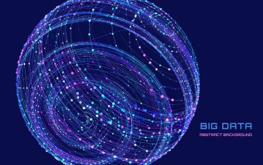 Tekno, bilim, yapay zeka ve küresel ağ verileri için çizgileri birleştiren üç boyutlu bir küre.