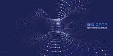 Karanlıkta çizgi ızgarasına bağlanan renk noktalarından gelen soyut geleceksel veri torusu. Büyük Data. Teknoloji, analitik ve ağ için görselleştirmeyi kavra.