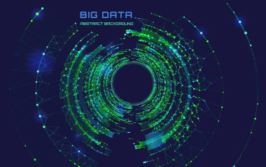 Soyut dijital arkaplan. Grid radyal yeşil tünel. Yuvarlak ağ tüneli arka planı. Retro sanal gerçeklik tüneli teknolojisi.