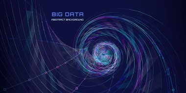 Karanlık siberuzaydaki renk çokgenlerinden soyut ızgara sarmallar. Fütürist Wortex şekil kablo birleştirme noktaları.