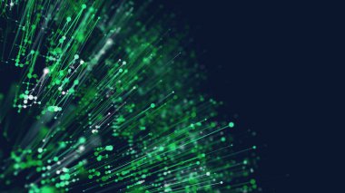 Karanlık siber uzayda veri noktalarını birbirine bağlayan çizgilerden oluşan ızgara ile soyut arkaplan. Büyük veri. Bağlantı, bilim ve teknoloji analizleri için grafik tasarımı kavramı.
