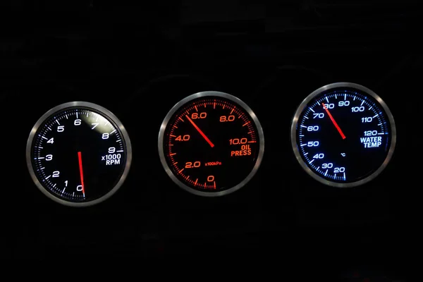 Modern Car Instrument Dashboard Panel Night Time — Stock Photo, Image