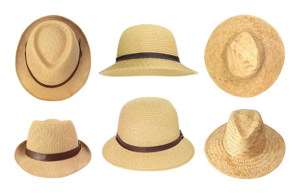 白で隔離麦わら帽子のコレクション — ストック写真