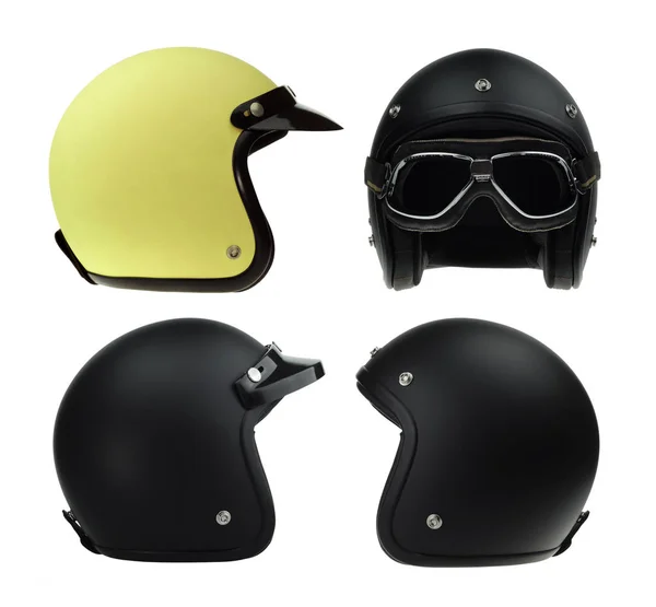 Collectie Van Motor Klassieke Helm Isolaged Wit — Stockfoto