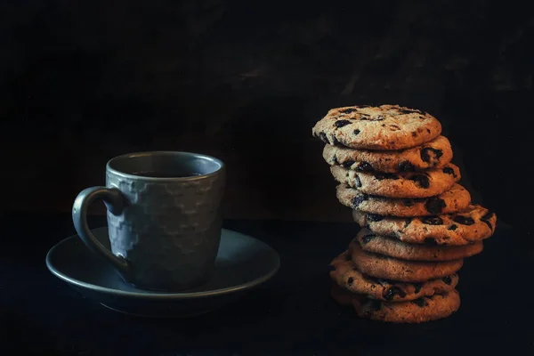 Coffee Biscuits Dark Background — Stock Photo, Image