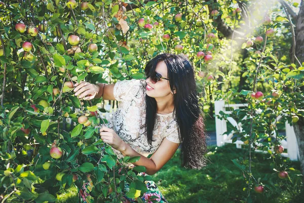 りんごの木の美しい若い女性 — ストック写真