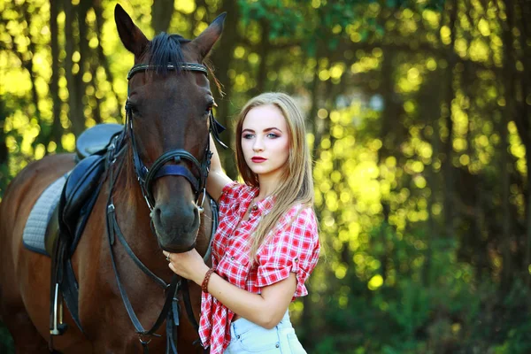 Beautiful Woman Field Horse — Stock Photo, Image