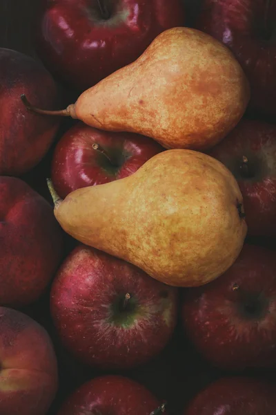 Смачні Соковиті Яблука Груші Чорному Фоні — стокове фото