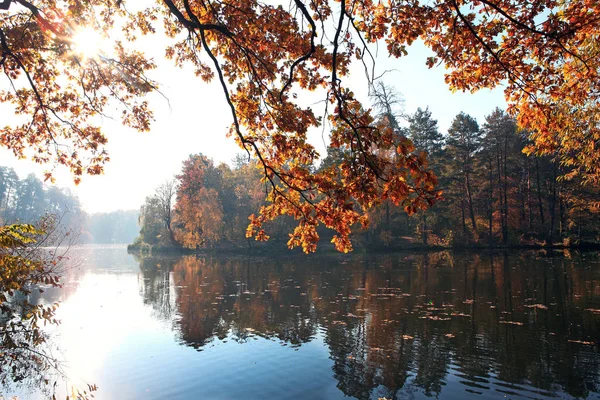 Bela Paisagem Outono Colorido Com Lago — Fotografia de Stock
