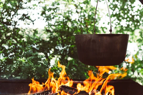 Gotowania Garnku Ogień Przyrodzie — Zdjęcie stockowe