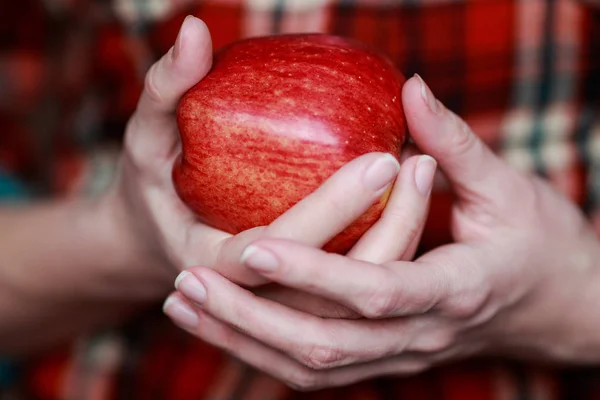 Червоні Соковиті Яблука Руках — стокове фото