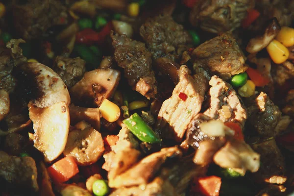 Veal Meat Stew Skillet Vegetables Sour Cream Sauce — Stock Photo, Image