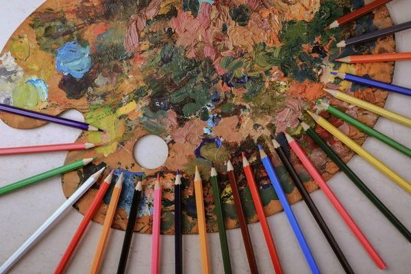 Huge Palette Drawing Pencils — Stock Photo, Image