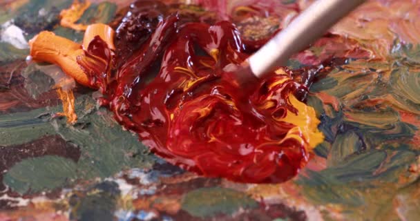 Palette Oil Paints Brush Painting — Stock Video