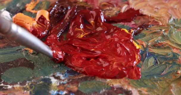 Palette Oil Paints Brush Painting — Stock Video