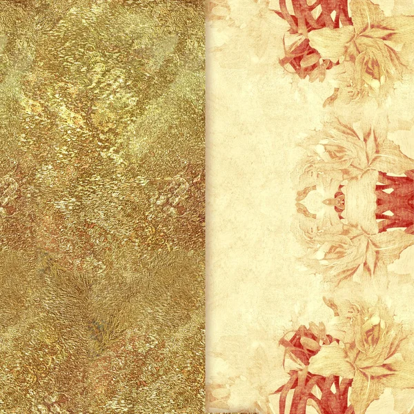 Vintage Shabby Floral Design Fundo Dourado — Fotografia de Stock