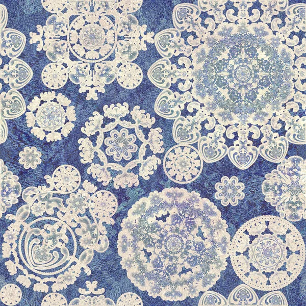 Diseño Floral Azul Beige Fondo Encaje — Foto de Stock