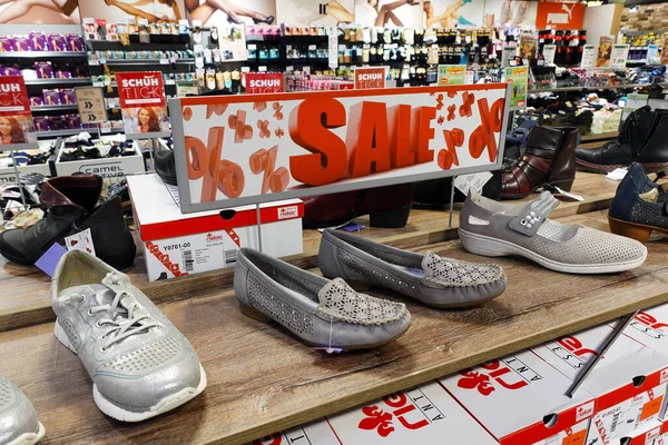 Germany August 2019 Sale Shoes Department Marktkauf Hypermarket — Stock Photo, Image