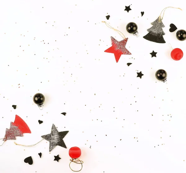 Weihnachtlicher Hintergrund Kreative Abstrakte Komposition Von Weihnachtsdekorationen Geschenken Kugeln Auf — Stockfoto