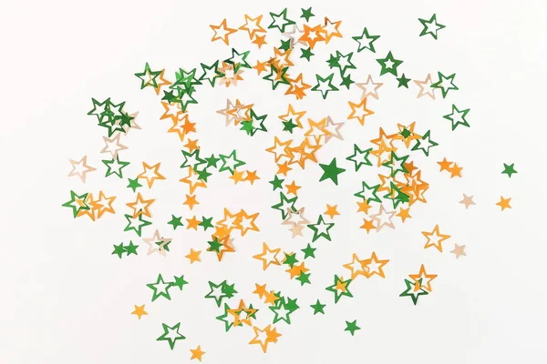 India Independence Day colors  stars decorations on white  background. Flat lay, top view.
