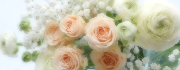 Oskärpa Effekt Mjukt Fokus Blommor Bakgrund Med Bukett Blek Rosa — Stockfoto