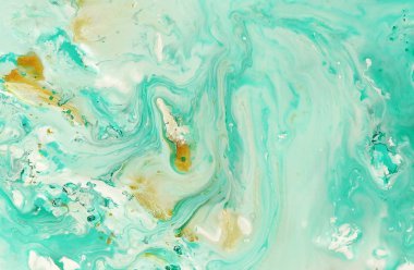 Soyut mermer pastel mavi nane altın rengi boya arka plan. Mermer desenli akrilik doku