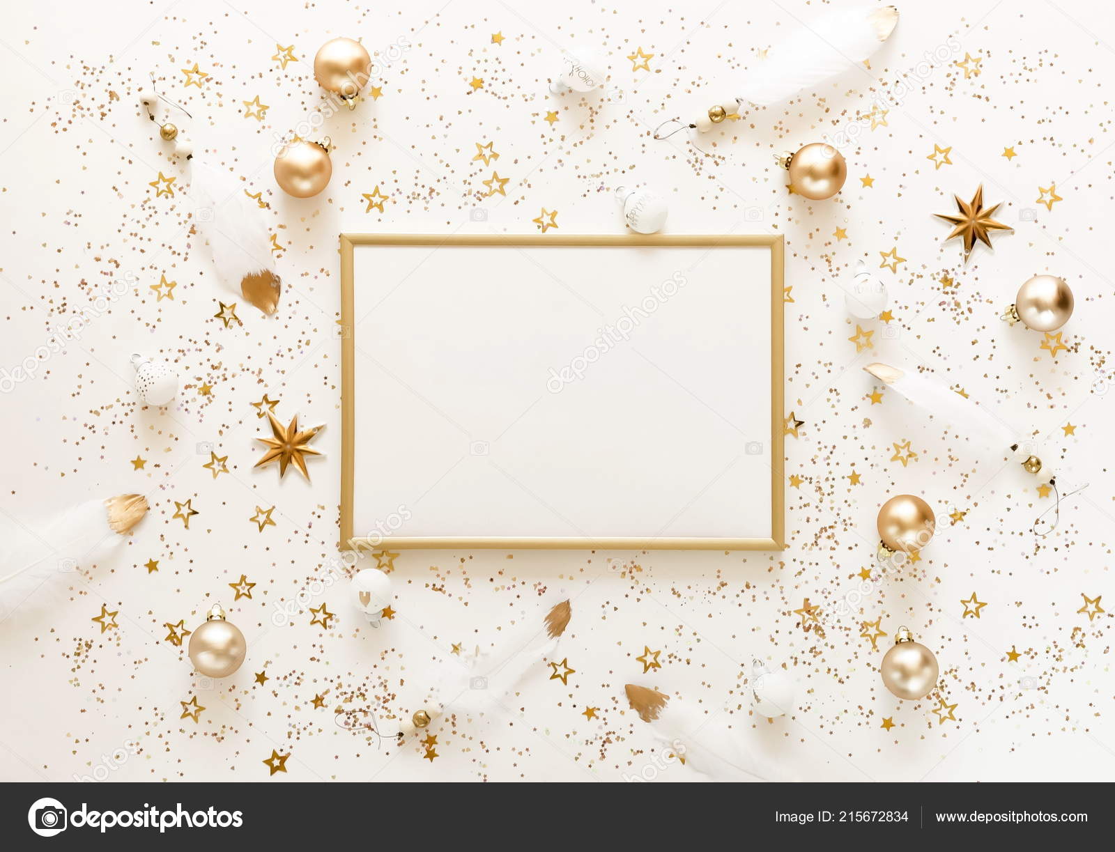 Christmas Background Gold White Christmas Decorations Frame Mock Xmas
