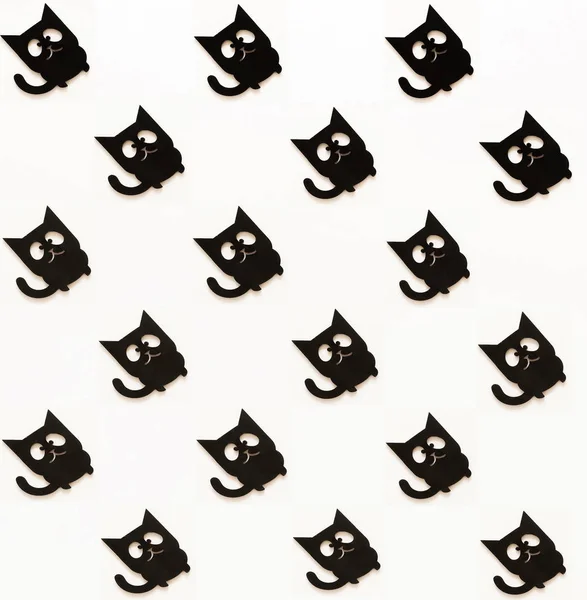 Halloween Background Black Cats Decoration Toys Pattern White Background Copy — Stock Photo, Image