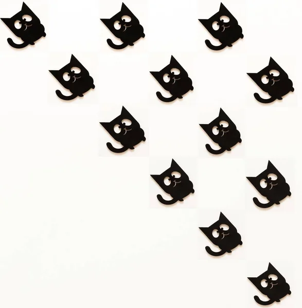 Halloween Background Black Cats Decoration Toys Pattern White Background Copy — Stock Photo, Image
