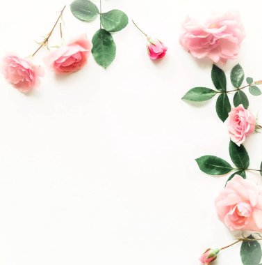 beyaz zemin üzerine güzel çiçekler Üstten Görünüm