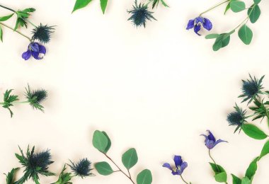 güzel çiçek beyaz zemin üzerine düzenlenmiş Üstten Görünüm