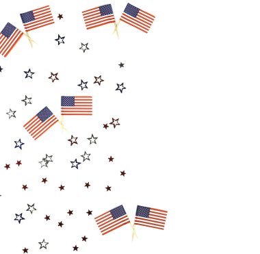 Amerikan bayrak direkleri ve beyaz arka plan üzerinde düzenlenen yıldız üstten görünüm