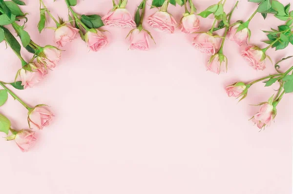 Felülnézet Gyönyörű Rózsák Rózsaszín Háttér — Stock Fotó