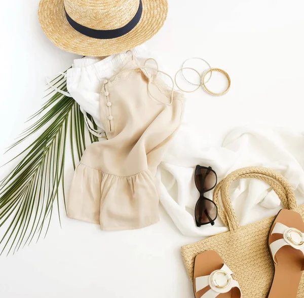Beautiful Feminine Summer Outfit White Background — Stock Photo, Image