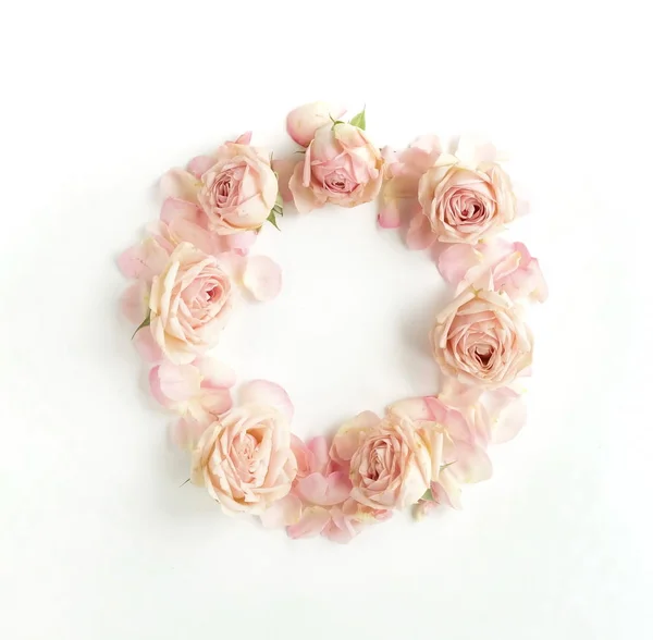 Bovenaanzicht Van Mooie Roze Bloemen Witte Achtergrond — Stockfoto