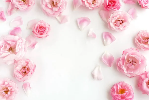 Bovenaanzicht Van Mooie Roze Bloemen Witte Achtergrond — Stockfoto