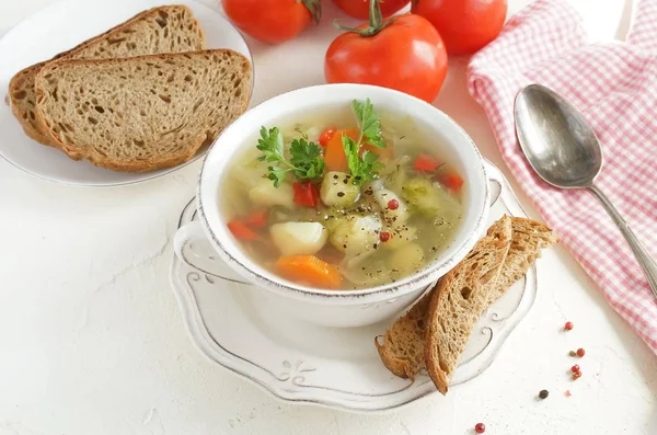 Tasty Homemade Soup Served Bowl Table — Stock Photo, Image