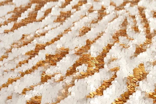 Paillettes Tessuto Texture Sfondo Bianco Dorato Colore Close Cornice Completa — Foto Stock