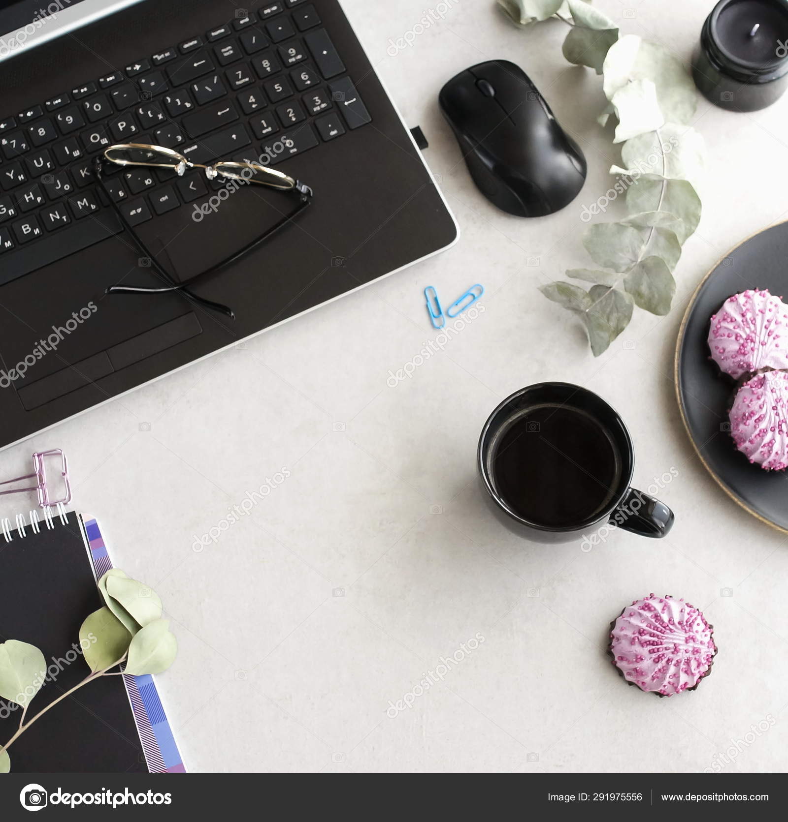 Flat Lay Women Office Desk Female Workspace Laptop Accessories