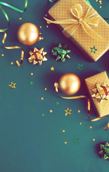 Fondo Navidad Navidad Año Nuevo Decoraciones Color Oro Sobre Fondo — Foto de Stock