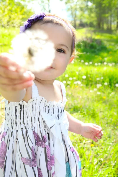 Vackra Brunett Småbarn Utanför Fältet — Stockfoto